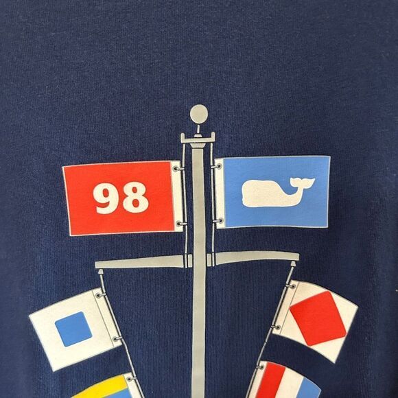 Vineyard Vines Shirt XS Navy Flags Men’s Long Sleeve Collar Prep Nautical - Flaw - Picture 8 of 13